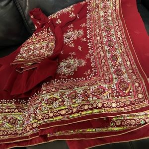 Pure Chiffon Saree - Red with stonework